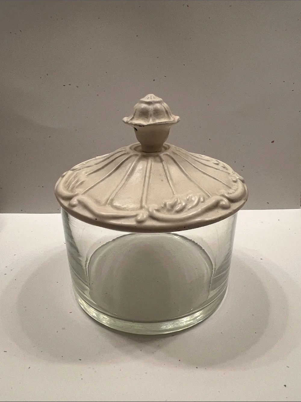 Glass Apothecary Jars with Decorative White Metal Scallop Lids (Set of 2)